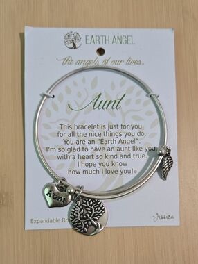 Earth Angel Aunt Silver Charm Bangle Bracelet